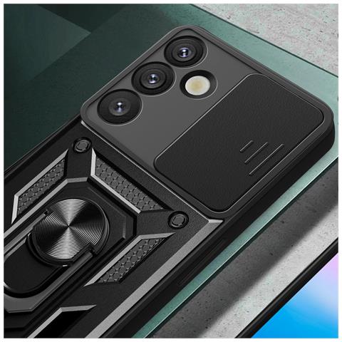Hybrid Armor Camshield Custodia Rigida Con Protezione Per La Fotocamera E Anello Metallico Per Samsung Galaxy S25+ - Nera - Foto 5