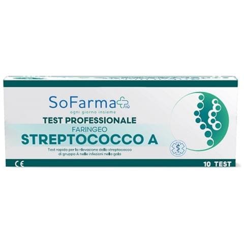 Test Rapido Faringeo Strepto a Rilevazione Antigene Streptococco a su Tampone Faringeo Mediante Immunocromatografia Professionale 10 Pezzi Sofarmapiu' - Foto 1