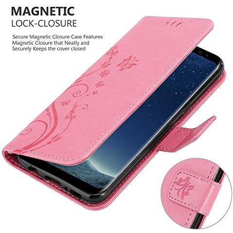 Custodia Compatibile Con Samsung Galaxy S8 Plus In Rosa Fiore - Coperchio Protettivo In Design Floreale Con Chiusura Magnetica, Funzione Stand E Slot Per Carte - Foto 2
