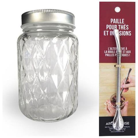 Tazza Mason Jar Con Copertura 37,5 Cl Diamante + Cannuccia In Acciaio Inox Con Filtro - Foto 1