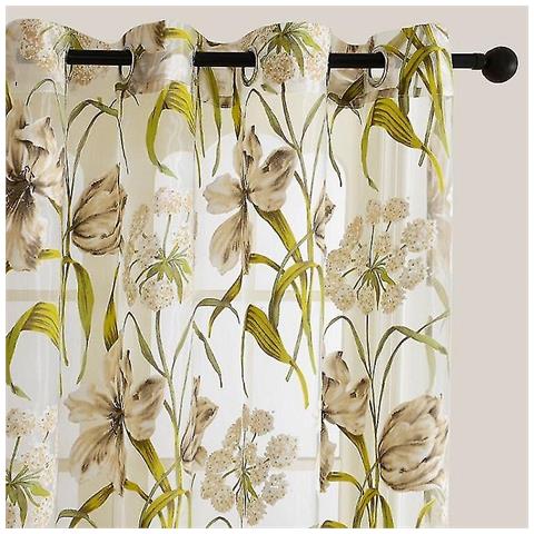 1pc Tenda In Tulle Con Foglie Ricamate 132x213cm, Tenda Floreale Semitrasparente Per Camera Da Letto E Soggiorno Khaki 96905421 - Foto 3