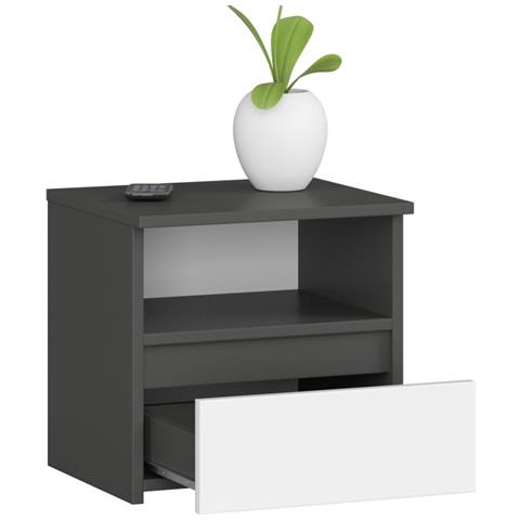 Comodino CL1, 1 cassetto, 40x35x40 cm, Colore Grigio Grafite e Bianco - Foto 2