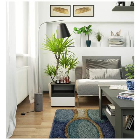 Comodino CL1, 1 cassetto, 40x35x40 cm, Colore Grigio Grafite e Bianco - Foto 4