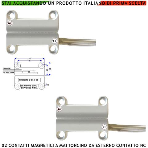 Contatto Magnetico A Mattoncino Da Esterno 2 Pezzi Per Allarme Porte Infissi Contatto Reed Nc Sottovuoto Sensibilità M - Foto 1