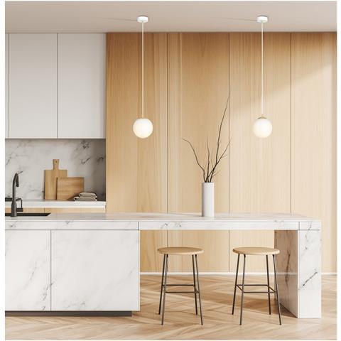 Lampada A Sospensione Royal - Bianco, Oro - Acciaio Verniciato A Polvere, Vetro - 14x100x14 Cm - Foto 8