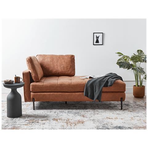 Chaise Longue Versione Sinistra Rebais Pelle Sintetica Marrone Dorato - Foto 1