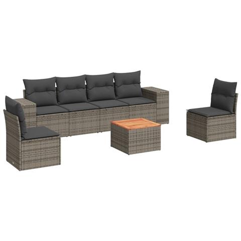 Set Divani da Giardino 7 pz con Cuscini Grigio in Polyrattan - Foto 1