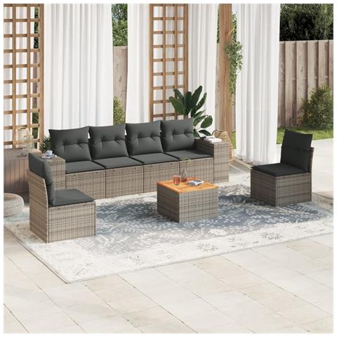 Set Divani da Giardino 7 pz con Cuscini Grigio in Polyrattan - Foto 2