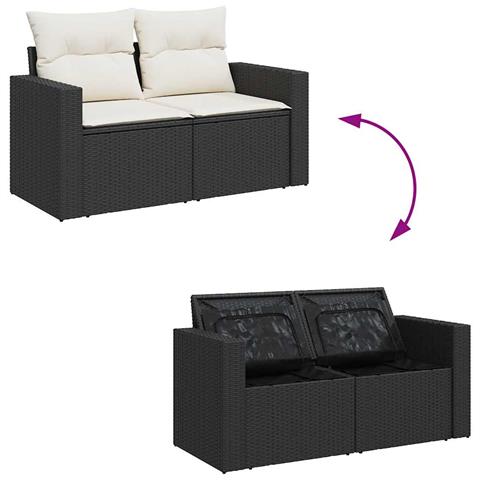 Set Divani da Giardino 5 pz con Cuscini in Polyrattan Nero - Foto 2