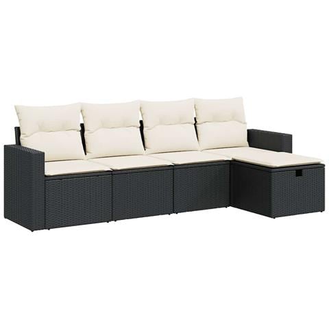 Set Divani da Giardino 5 pz con Cuscini in Polyrattan Nero - Foto 1