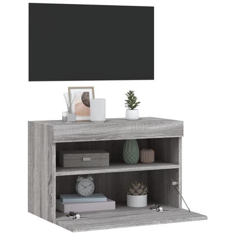 Mobile TV a Parete con Luci LED Grigio Sonoma 60x30x40 cm - Foto 2