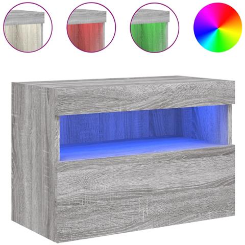 Mobile TV a Parete con Luci LED Grigio Sonoma 60x30x40 cm - Foto 1
