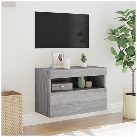 Mobile TV a Parete con Luci LED Grigio Sonoma 60x30x40 cm - Foto 10