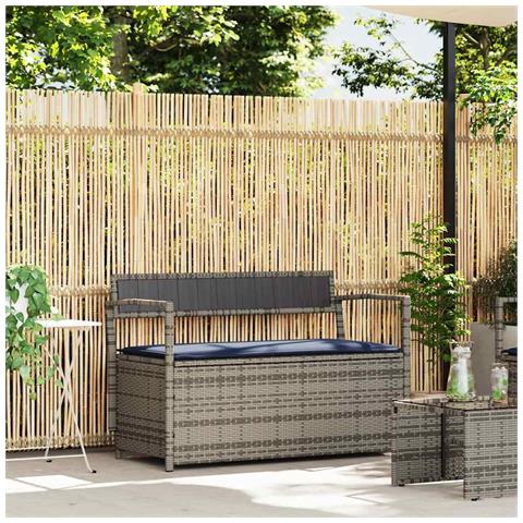 Panca Portaoggetti da Giardino con Cuscino Grigio in Polyrattan - Foto 1