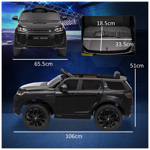 Macchina Elettrica per Bambini a Licenza Land Rover con Fari, Clacson e Cintura, 106x65.5x51 cm, Nero - Foto 2