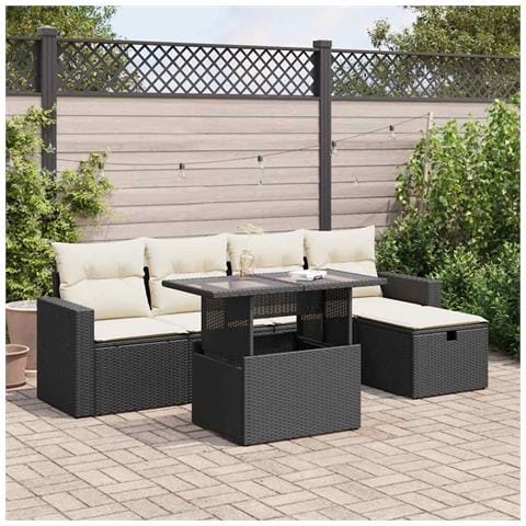 Set Divano Da Giardino 6 Pz Con Cuscini Nero In Polyrattan - Foto 10