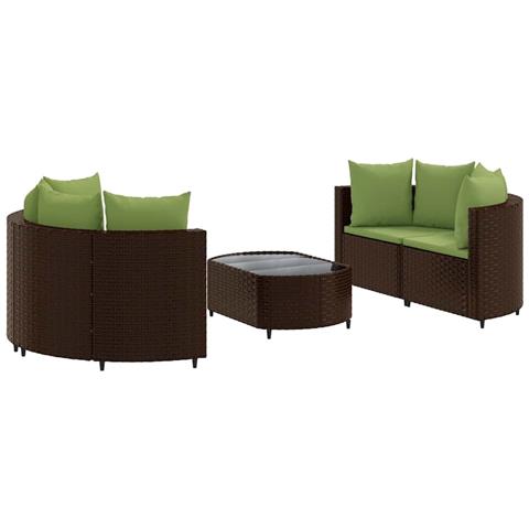 Lusso Casadino - Set Divano Da Giardino 5 Pz Con Cuscini Marrone In Polyrattan - Foto 1