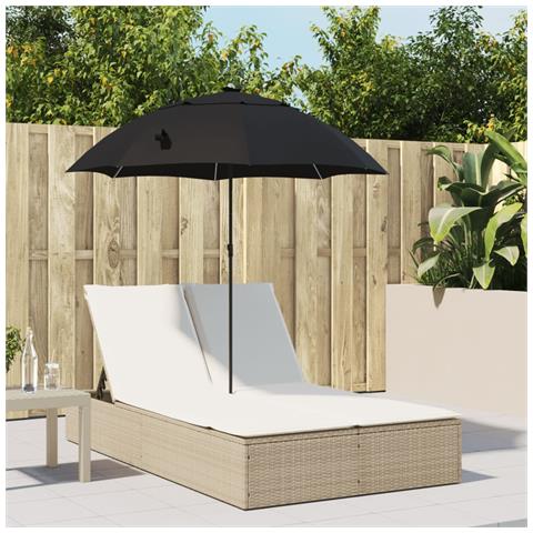 Lettino Prendisole Doppio Cuscini E Parasole Beige Polyrattan - Foto 8