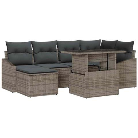 Set di divani da giardino 7 pezzi con cuscini Grigio Polirattan - Foto 1