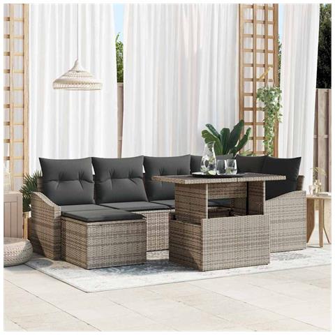 Set di divani da giardino 7 pezzi con cuscini Grigio Polirattan - Foto 2