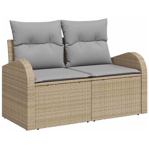 Set Divano da Giardino 6 Pezzi con Cuscini Beige in Rattan Poli, Divano da Giardino 2 Posti con Box e Cuscini Beige in Rattan Poli - Foto 1