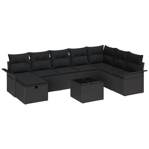 Set Divano da Giardino 9 Pezzi con Cuscini Nero Rattan Sintetico - Foto 1