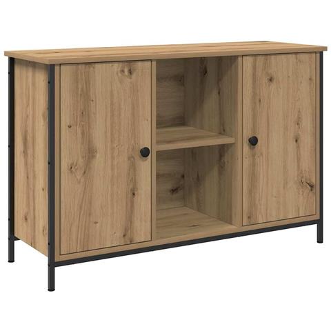 Mobile TV  Nero Rovere 101x35x65 cm Legno ingegnerizzato e Acciaio - Foto 1