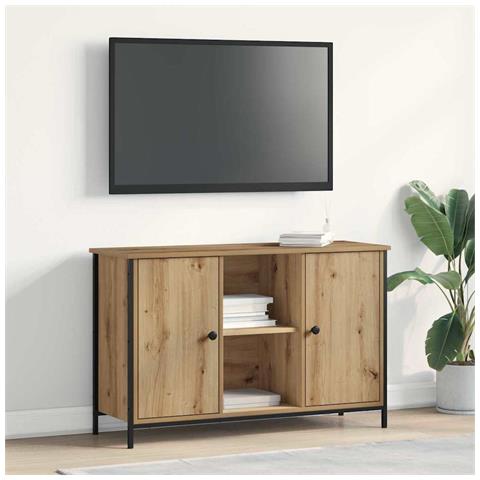 Mobile TV  Nero Rovere 101x35x65 cm Legno ingegnerizzato e Acciaio - Foto 2