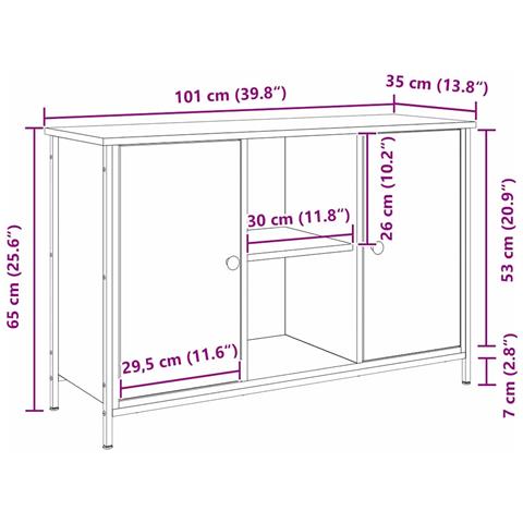 Mobile TV  Nero Rovere 101x35x65 cm Legno ingegnerizzato e Acciaio - Foto 9