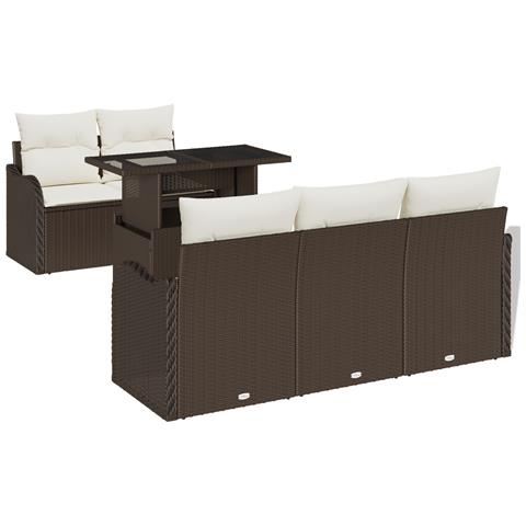 Set di divani da giardino 6 pezzi con cuscini Rattan Poli Marrone, Divano da giardino 2 posti con cuscini Rattan Poli Marrone - Foto 1