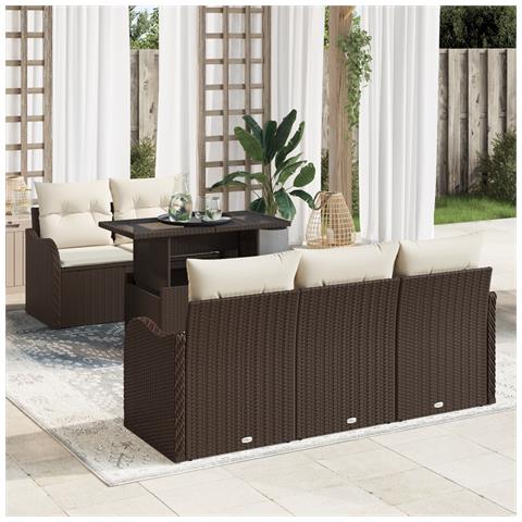Set di divani da giardino 6 pezzi con cuscini Rattan Poli Marrone, Divano da giardino 2 posti con cuscini Rattan Poli Marrone - Foto 2