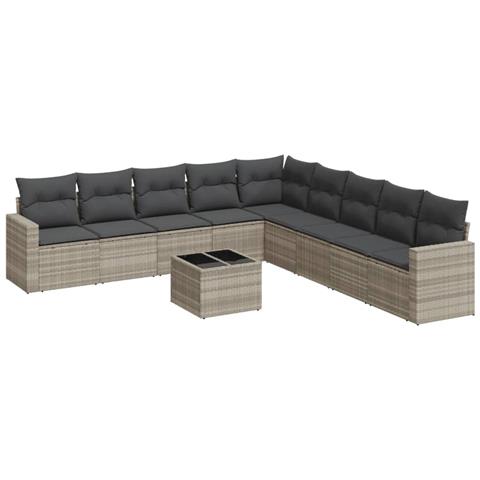 Set Divano Giardino 10 pz con Cuscini Grigio Chiaro Polyrattan - Foto 1