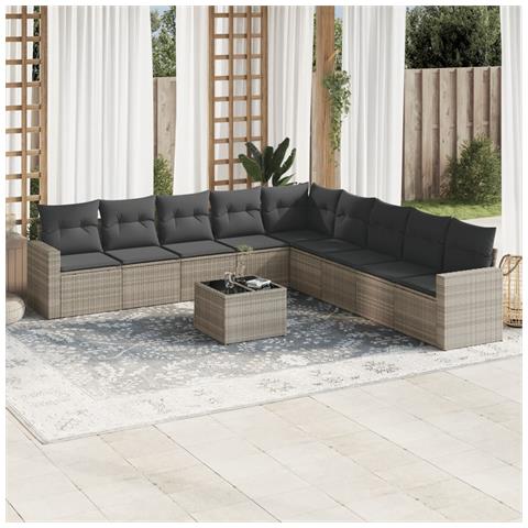 Set Divano Giardino 10 pz con Cuscini Grigio Chiaro Polyrattan - Foto 2