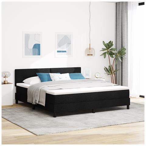 Letto a Box Spring con Materasso Nero 180x200 cm Tessuto - Foto 2