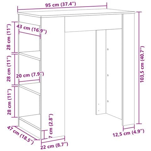 Tavolo Bar con Rastrelliera Grigio 95x47x103,5 cm Multistrato - Foto 9