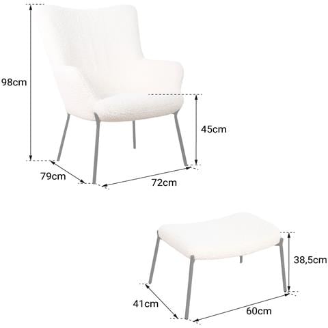 Poltrona In Tessuto Bouclette Beige Con Poggiapiedi Eira - Foto 2