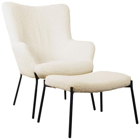 Poltrona In Tessuto Bouclette Beige Con Poggiapiedi Eira - Foto 1