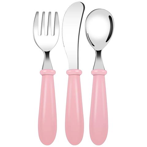Posate Per Bambini Sicure Non Affilate In Acciaio Rosa 3 Pezzi - Foto 1