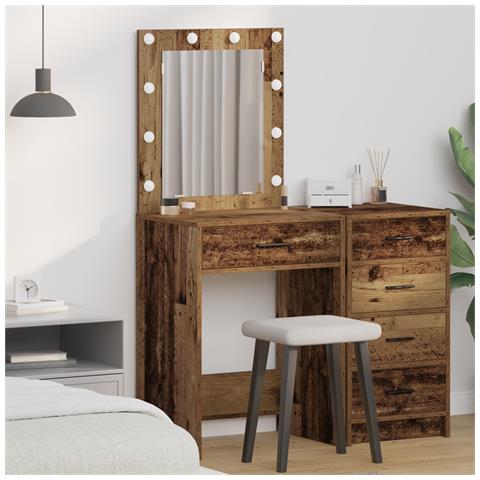 Tavolo da Trucco con Luci LED Legno Antico 50x41x135 cm - Foto 2