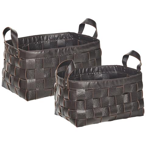 Set Di 2 Cestini Sippar Pelle Sintetica Marrone Scuro - Foto 2