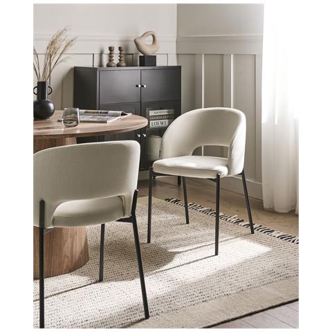 Set Di 2 Sedie Da Pranzo Penny Tessuto Beige Chiaro - Foto 1