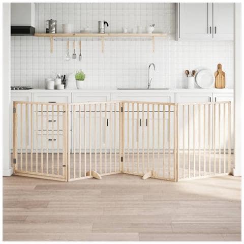 Cancello per Cani con Porta Pieghevole 4 Pannelli 320 cm Pioppo - Foto 2