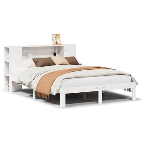 Letto Libreria senza Materasso Bianco 135x190 cm Legno di Pino - Foto 1