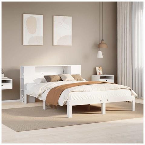 Letto Libreria senza Materasso Bianco 135x190 cm Legno di Pino - Foto 2