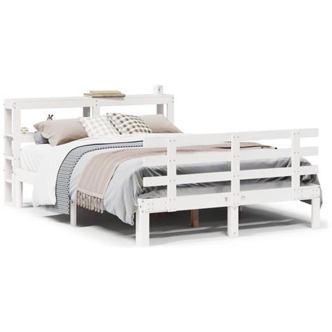 Giroletto con Testiera Bianco 120x190 cm Legno Massello di Pino - Foto 1