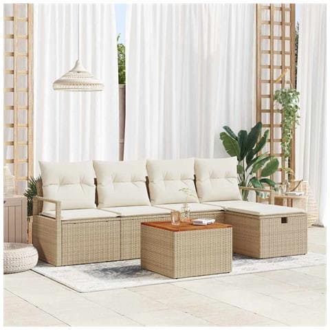 Set Divano da Giardino con cuscino 6 pcs Beige Poly Rattan - Foto 2