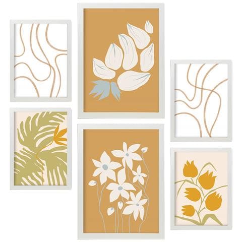 Set Di 6 Stampe Flora Goes In Flower Dipinti Decorativi Estetici Astratti Per Il Tuo Soggiorno, Camera Da Letto, Casa A3 & A4 Cornice Bianca - Foto 1