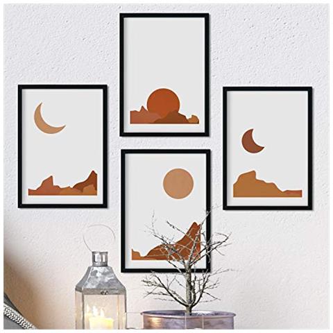 Set Di 4 Stampe Fogli Con Disegni Colorati A Base Di Marocco, ""deserto Dell'arizona"" Con Tonalità Marroni E Design Minimalistico Senza Cornice A3 - Foto 1