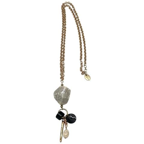 Collana Lunga Meteoro Con Ciondolo In Cristallo Di Madreperla In Ottone Dorato - Foto 1