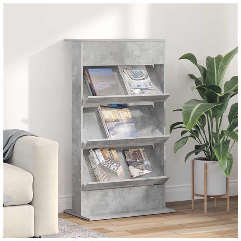 Scaffale per riviste Grigio cemento 70 x 41 x 126 cm - Foto 2